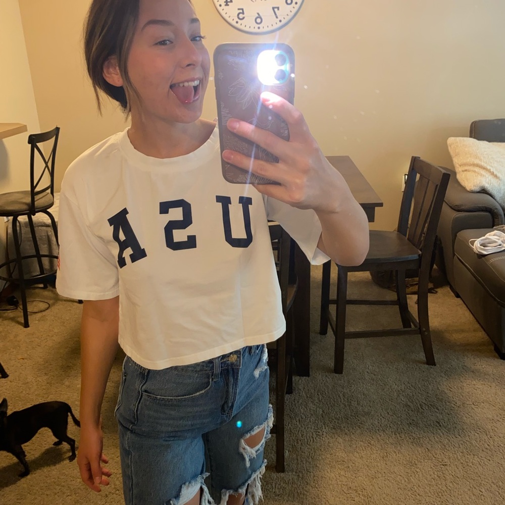USA white crop top